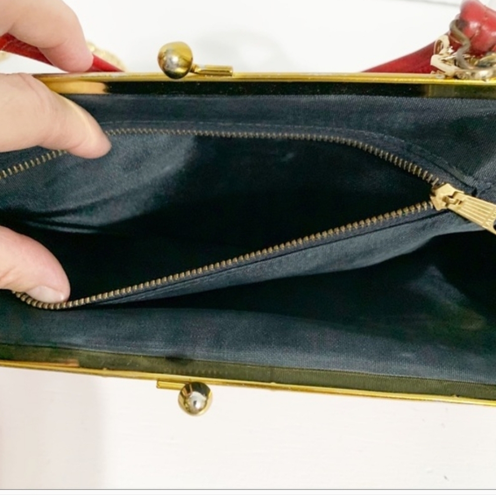 Elegant Vintage Cluth Bag Red Leather.